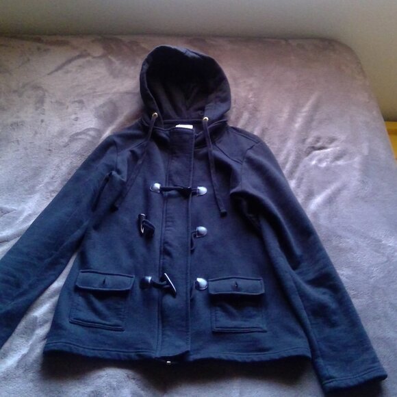 GUESS Black Sweatshirt / Hoodie Zipper Horn Toggle Buttons M - Picture 6 of 9